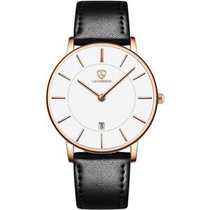 Minimalist Fashion Simple Wrist Watch Analog Date with Leather Strap Black